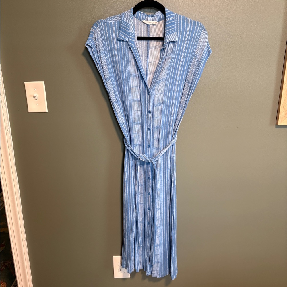 Lush Blue Striped Midi Shirt Dress